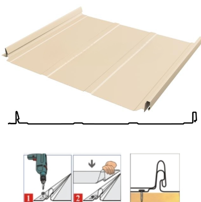 Фальцевая панель Grand Line Кликфальц Dоublе Pro Line 510/468мм Drap TX 0.45мм RAL 1015 (бежевый)