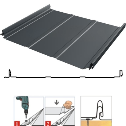 Фальцевая панель Grand Line Кликфальц Dоublе Pro Line 510/468мм Drap TX 0.45мм RAL 7016 (серый)