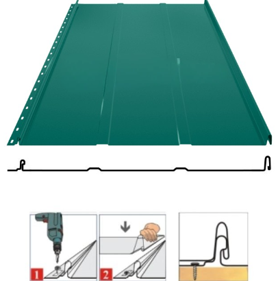 Фальцевая панель Grand Line Кликфальц Line 542/510мм Satin 0.5мм RAL 6005 (зеленый)