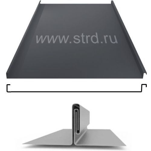 Фальцевая панель Grand Line фальц двойной стоячий 625/550мм Drap TR 0.45мм RAL 7016 (серый)