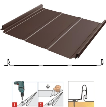 Фальцевая панель Grand Line Кликфальц Dоublе Pro Line 510/468мм Drap ST 0.45мм RAL 8017 (коричневый)