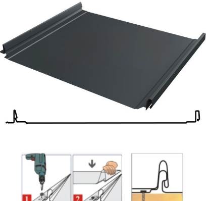 Фальцевая панель Grand Line Кликфальц Pro 517/470мм Drap TX 0.5мм RAL 7024 (серый)