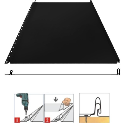 Фальцевая панель Grand Line Кликфальц 542/510мм PurLite matt 0.5мм RAL 9005 (черный)