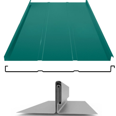 Фальцевая панель ЮджинСТрой фальц двойной стоячий с ребрами 625/520мм Полиэстер 0.5мм RAL 6005 (зеленый)