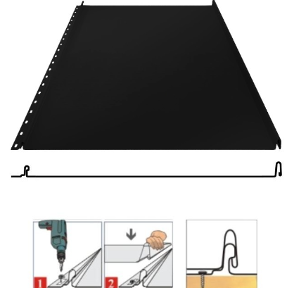 Фальцевая панель Grand Line Кликфальц 542/510мм Rooftop Бархат (Rooftop Matte) 0.5мм RAL 9005 (черный)