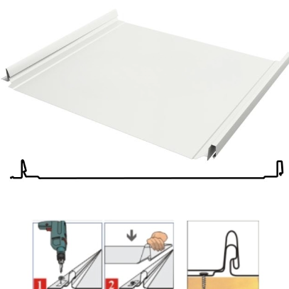 Фальцевая панель Grand Line Кликфальц Pro 517/470мм Drap TX 0.45мм RAL 9003 (белый)