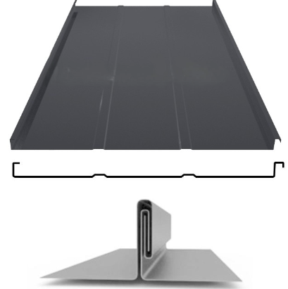 Фальцевая панель Grand Line фальц двойной стоячий Line 625/550мм Rooftop Бархат (Rooftop Matte) 0.5мм RAL 7016 (серый)