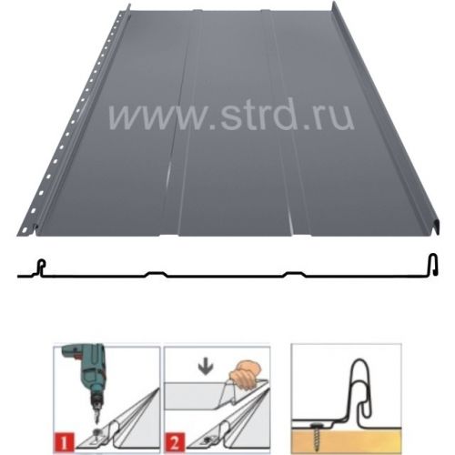 Фальцевая панель Grand Line Кликфальц Line 542/510мм PurPro 0.5мм RAL 7024 (серый)