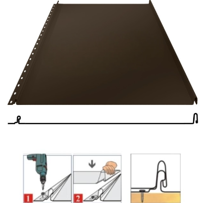 Фальцевая панель Grand Line Кликфальц 542/510мм Rooftop Бархат (Rooftop Matte) 0.5мм RR 32 (коричневый)