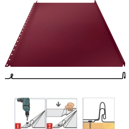 Фальцевая панель Grand Line Кликфальц 542/510мм Drap TX 0.45мм RAL 3005 (вишневый)