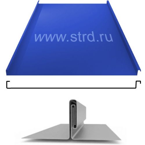 Фальцевая панель Grand Line фальц двойной стоячий 625/550мм Полиэстер 0.45мм RAL 5002 (синий)