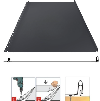 Фальцевая панель Grand Line Кликфальц 542/510мм PurLite matt 0.5мм RAL 7016 (серый)