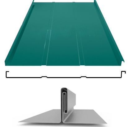 Фальцевая панель Grand Line фальц двойной стоячий Line 625/550мм Satin matt TX 0.5мм RAL 6005 (зеленый)