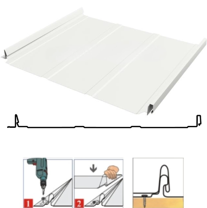 Фальцевая панель Grand Line Кликфальц Pro Line 517/470мм Satin 0.5мм RAL 9003 (белый)