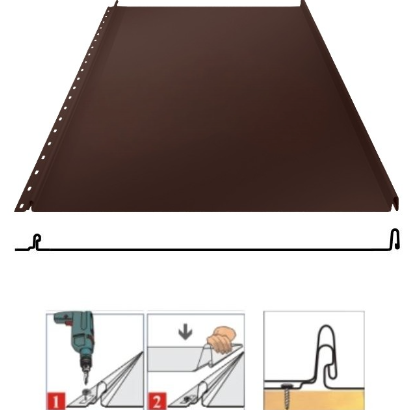 Фальцевая панель Grand Line Кликфальц 542/510мм Rooftop Бархат (Rooftop Matte) 0.5мм RAL 8017 (коричневый)