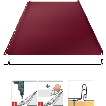Фальцевая панель Grand Line Кликфальц 542/510мм PurLite matt 0.5мм RAL 3005 (вишневый)