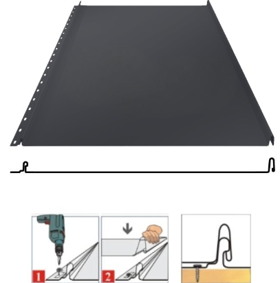 Фальцевая панель Grand Line Кликфальц 542/510мм GreenCoat Pural BT matt 0.5мм RAL 7016 (серый)
