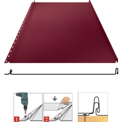 Фальцевая панель Grand Line Кликфальц 542/510мм Satin matt 0.5мм RAL 3005 (вишневый)