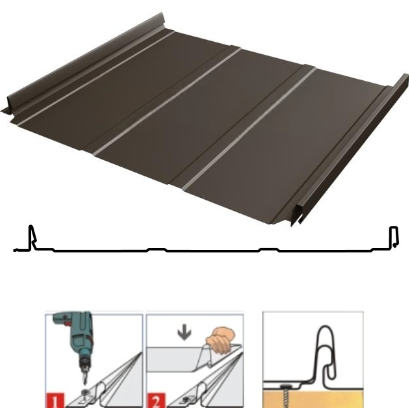 Фальцевая панель Grand Line Кликфальц Dоublе Pro Line 510/468мм Satin 0.5мм RR 32 (коричневый)
