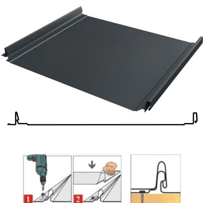 Фальцевая панель Grand Line Кликфальц Dоublе Pro 510/468мм Drap TX 0.5мм RAL 7016 (серый)