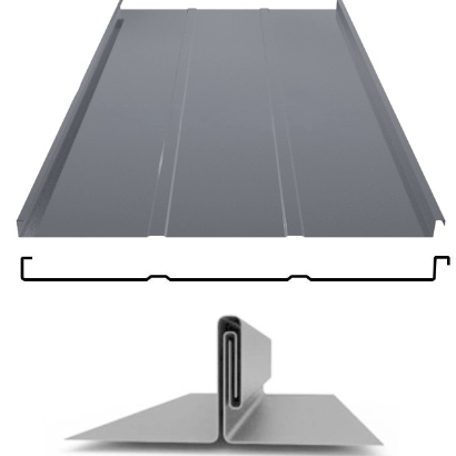Фальцевая панель Grand Line фальц двойной стоячий Line 625/550мм Satin matt 0.5мм RAL 7024 (серый)