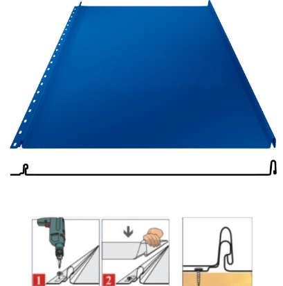 Фальцевая панель Grand Line Кликфальц Mini 340/305мм Satin 0.5мм RAL 5005 (синий)