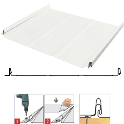 Фальцевая панель Grand Line Кликфальц Dоublе Pro Line 510/468мм Drap TX 0.45мм RAL 9003 (белый)