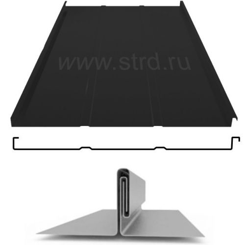 Фальцевая панель Grand Line фальц двойной стоячий Line 625/550мм Satin matt 0.5мм RR 32 (коричневый)