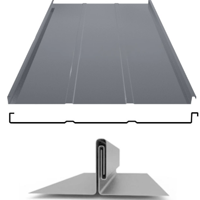 Фальцевая панель ЮджинСТрой фальц двойной стоячий с ребрами 625/520мм Полиэстер 0.5мм RAL 7024 (серый)