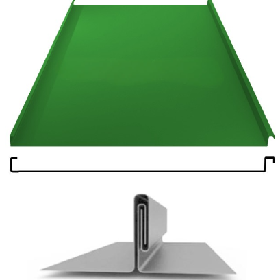 Фальцевая панель ЮджинСТрой фальц двойной стоячий 625/520мм Полиэстер 0.5мм RAL 6002 (зеленый)