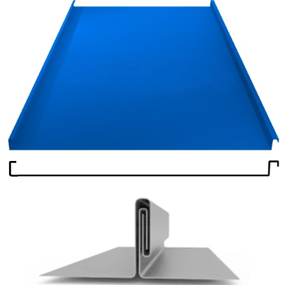 Фальцевая панель ЮджинСТрой фальц двойной стоячий 625/520мм Полиэстер 0.5мм RAL 5005 (синий)