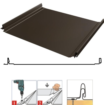 Фальцевая панель Grand Line Кликфальц Dоublе Pro 510/468мм Drap TX 0.5мм RAL 8017 (коричневый)
