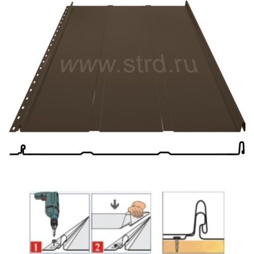 Фальцевая панель Grand Line Кликфальц Line 542/510мм Rooftop Бархат (Rooftop Matte) 0.5мм RR 32 (коричневый)