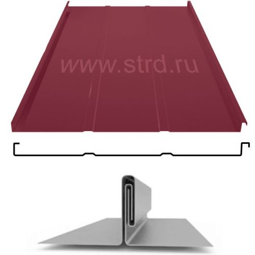 Фальцевая панель Grand Line фальц двойной стоячий Line 625/550мм Drap TR 0.45мм RAL 3005 (вишневый)