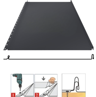 Фальцевая панель Grand Line Кликфальц 542/510мм Drap TX 0.5мм RAL 7016 (серый)