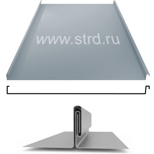 Фальцевая панель Grand Line фальц двойной стоячий 625/550мм Полиэстер 0.45мм RAL 9006 (серый)