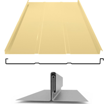 Фальцевая панель ЮджинСТрой фальц двойной стоячий с ребрами 625/520мм Полиэстер 0.5мм RAL 1015 (бежевый)