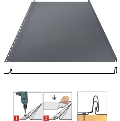 Фальцевая панель Grand Line Кликфальц 542/510мм PurLite matt 0.5мм RAL 7024 (серый)