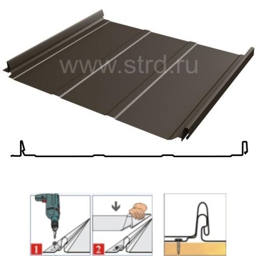 Фальцевая панель Grand Line Кликфальц Dоublе Pro Line 510/468мм Drap 0.5мм RR 32 (коричневый)
