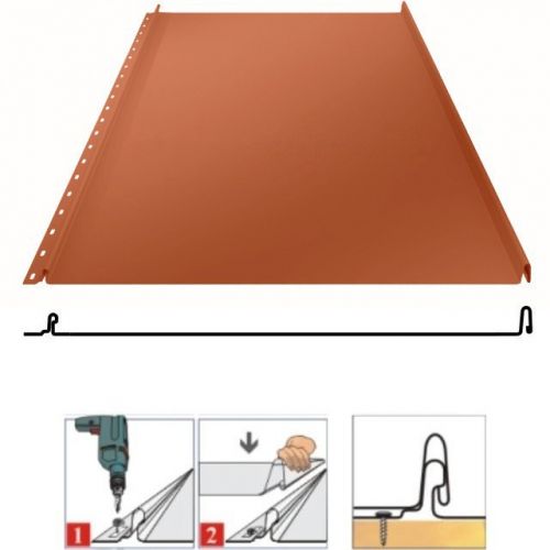 Фальцевая панель Grand Line Кликфальц 542/510мм PurLite matt 0.5мм RAL 8004 (кирпичный)