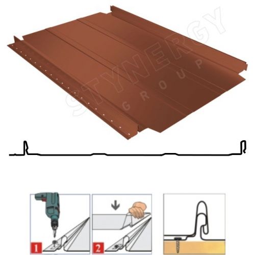 Фальцевая панель Stynergy Smart фальц Pro широкое ребро 521/480мм Rooftop Бархат (Rooftop Matte) 0.5мм RAL 8004 (кирпичный)