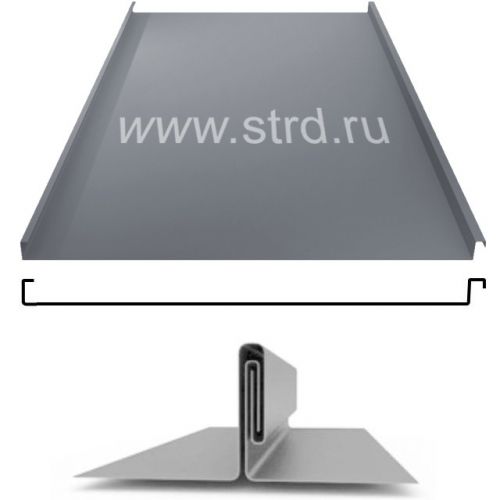 Фальцевая панель Grand Line фальц двойной стоячий 625/550мм Drap TX 0.45мм RAL 7024 (серый)