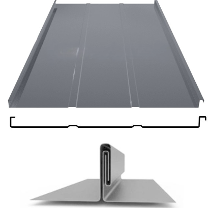Фальцевая панель Grand Line фальц двойной стоячий Line 625/550мм Satin matt TX 0.5мм RAL 7024 (серый)