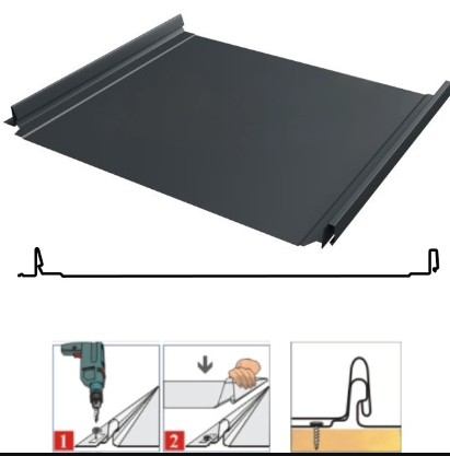 Фальцевая панель Grand Line Кликфальц Pro 517/470мм Drap TX 0.45мм RAL 7016 (серый)