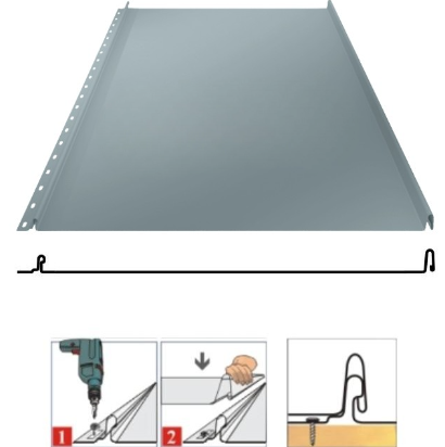 Фальцевая панель Grand Line Кликфальц 542/510мм Satin 0.5мм RAL 9006 (серый)