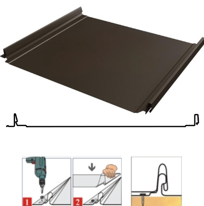 Фальцевая панель Grand Line Кликфальц Dоublе Pro 510/468мм Drap TR 0.45мм RR 32 (коричневый)