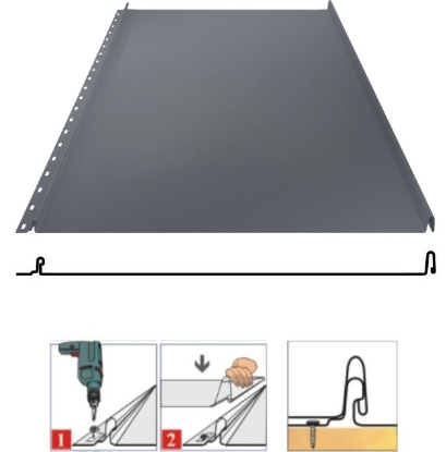 Фальцевая панель Grand Line Кликфальц 542/510мм Drap TX 0.45мм RAL 7024 (серый)