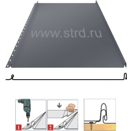 Фальцевая панель Grand Line Кликфальц 542/510мм Drap TX 0.45мм RAL 7024 (серый)