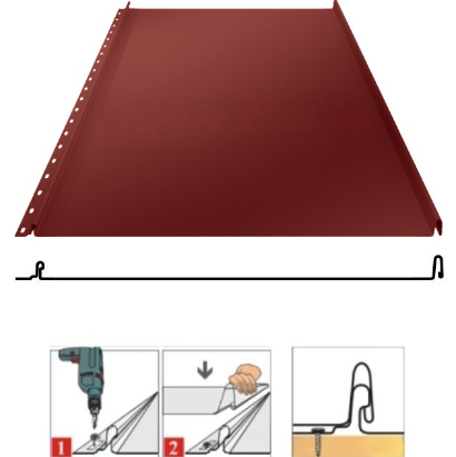 Фальцевая панель Grand Line Кликфальц Mini 340/305мм Satin 0.5мм RAL 3009 (красный)