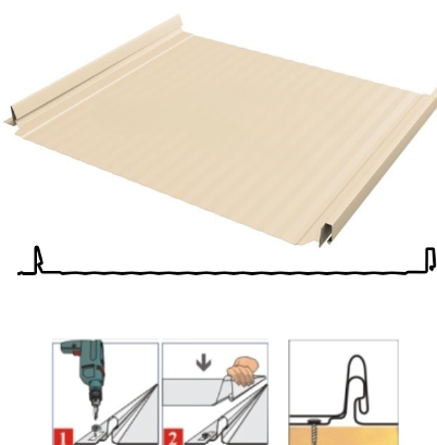 Фальцевая панель Grand Line Кликфальц Pro Gofr 517/470мм Satin 0.5мм RAL 1015 (бежевый)